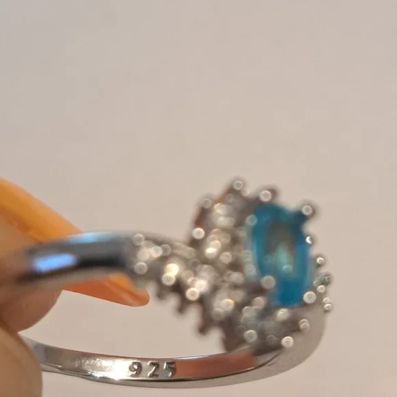 925 Blue Topaz Diamond Ring